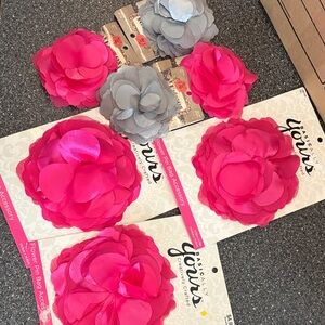 New Bright Pink/ Grey Fabric Flower Pins/Clip